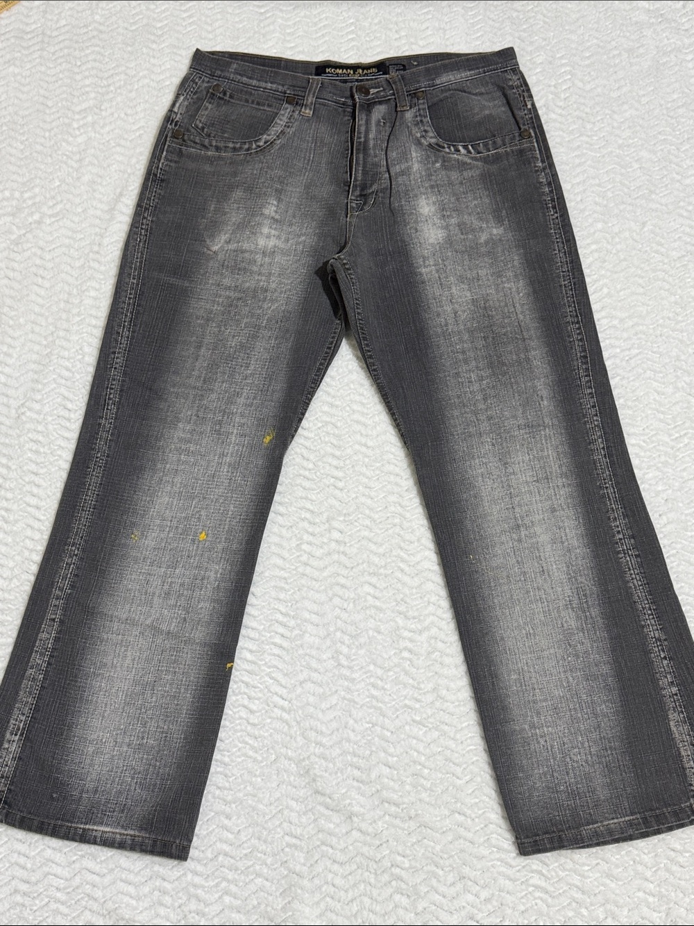 Vintage Koman Jeans Mens 36x32 Black Double Knee Baggy Wide Faded Denim Pants